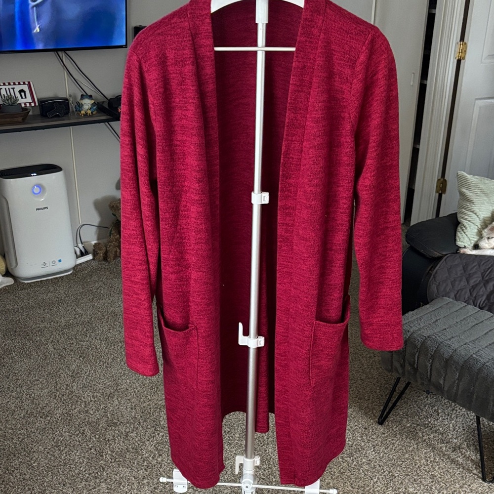 Women's Red Open Front Cardigan Sweater SZ 1X